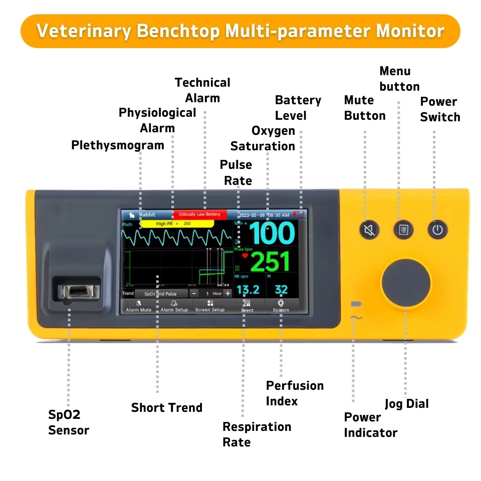 VM30 oximetry probe placement on canine tongue, feline ear, feline foot and tail