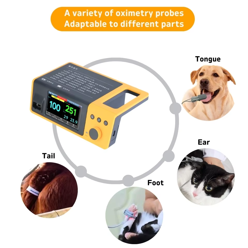 VM30 front panel labelled - plethysmogram, physiological and technical alarm fields, battery level, SpO2, pulse rate, respiration rate, perfusion index, short trend, SpO2 sensor port, mute and menu keys, jog dial