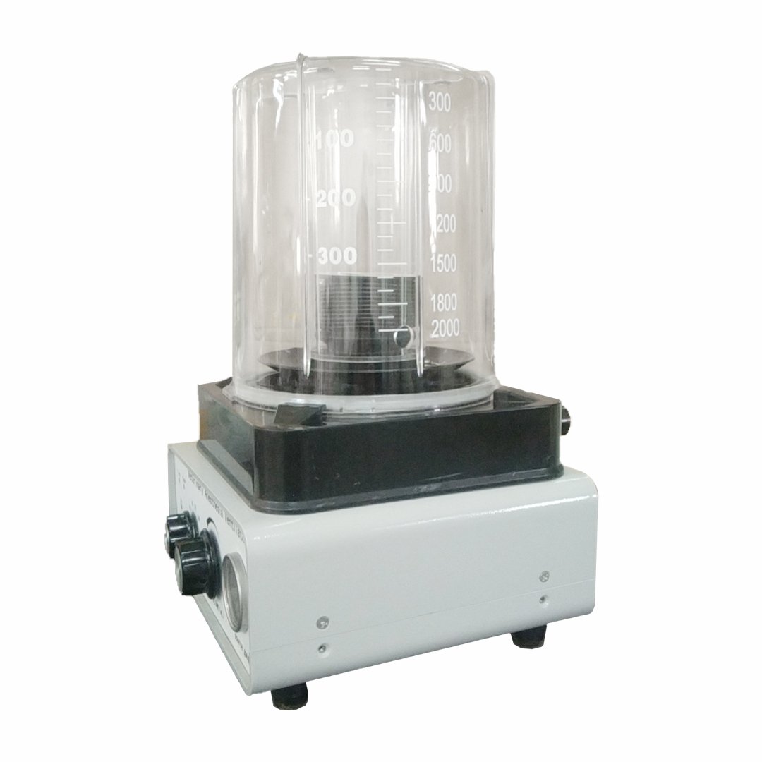 VA60 side view showing the bellows canister dual scale - inner scale 100 to 300 mL and outer scale 300 to 2000 mL