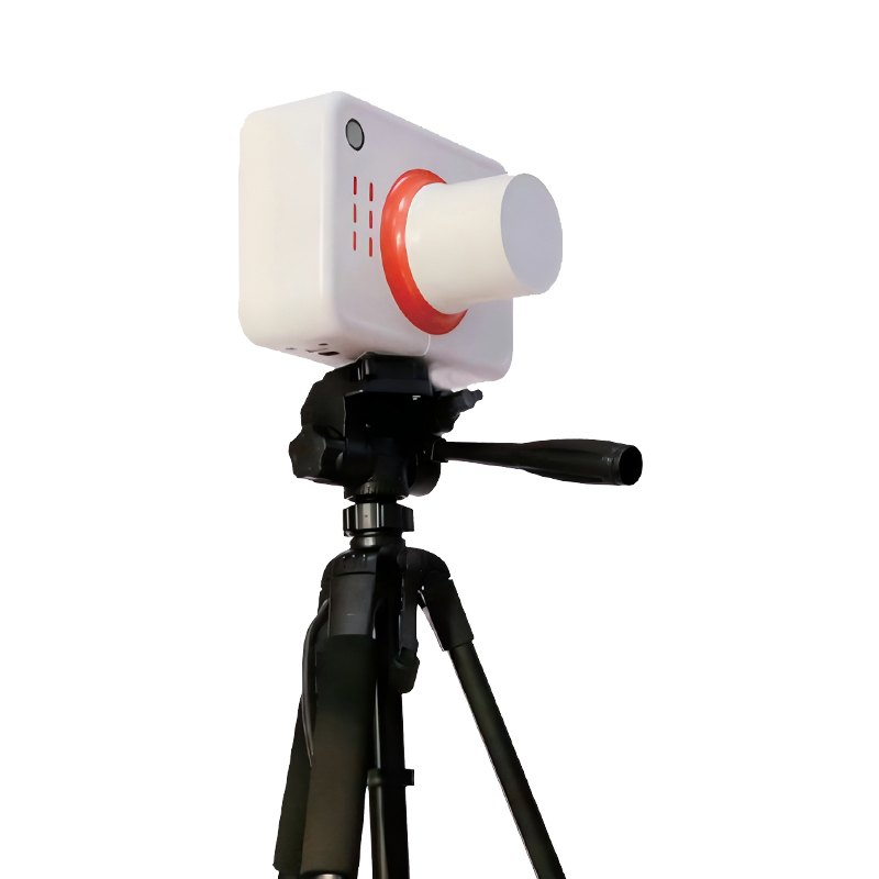 IFLEX-360 mounted on standard photographic tripod with white collimator cone attached for chest and abdomen radiography