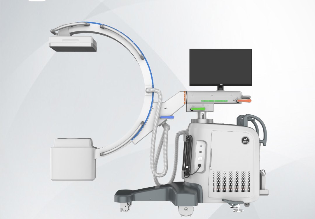 IWA-DC01 mobile veterinary digital C-arm X-ray system - three-quarter view with detector arm extended