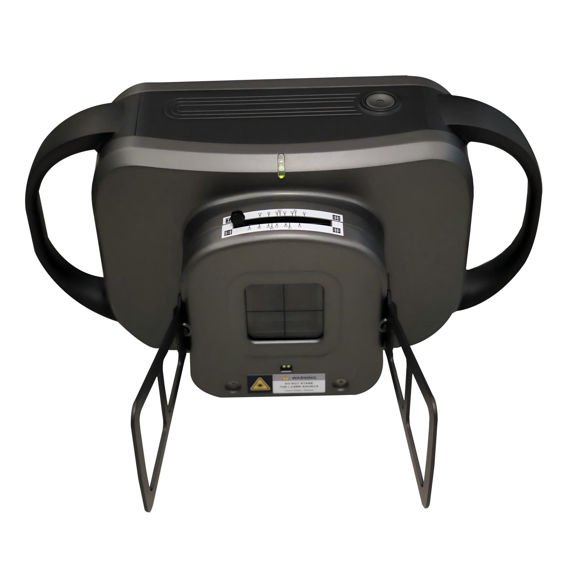 Mini90 handheld X-ray generator — dual handles, level indicator, fold-out positioning stands
