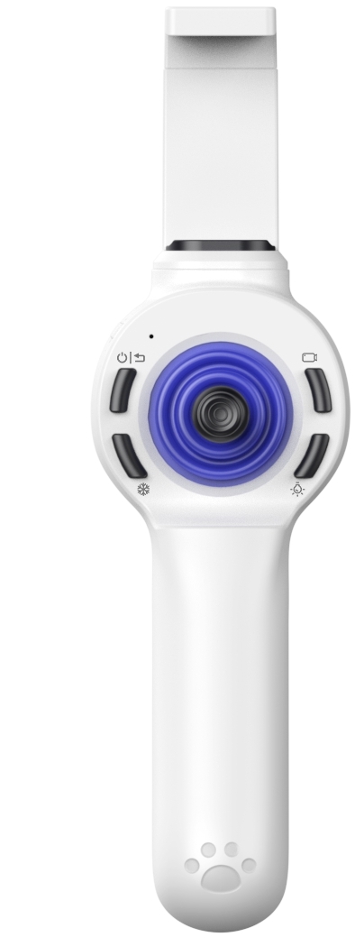 SA-Air wireless veterinary endoscope handle — front view... SA-Air wireless veterinary endoscope handle — front view with phone holder mount and joystick