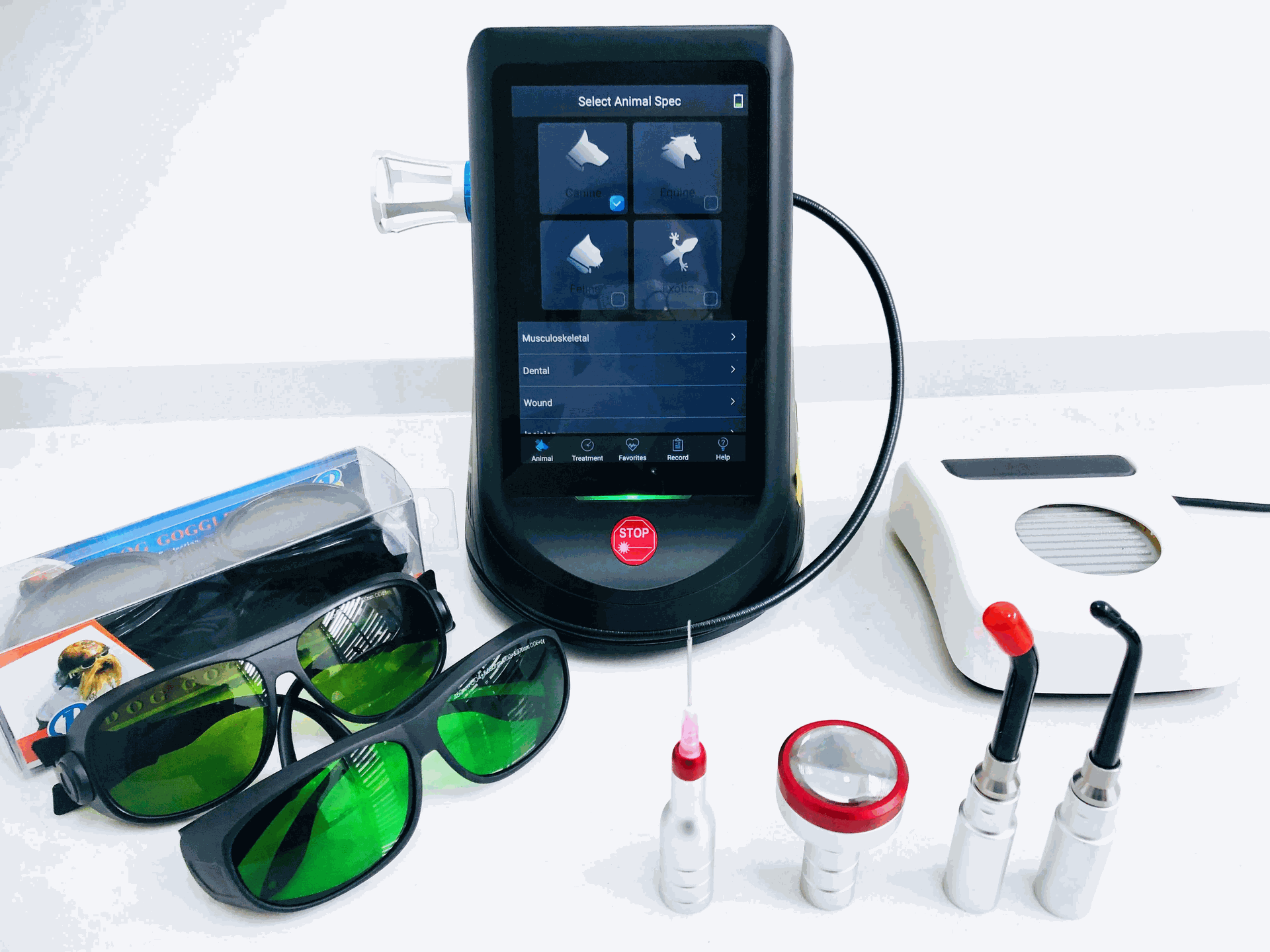 IWA-LAS10 full kit with handpieces, foot switch, and protective glasses