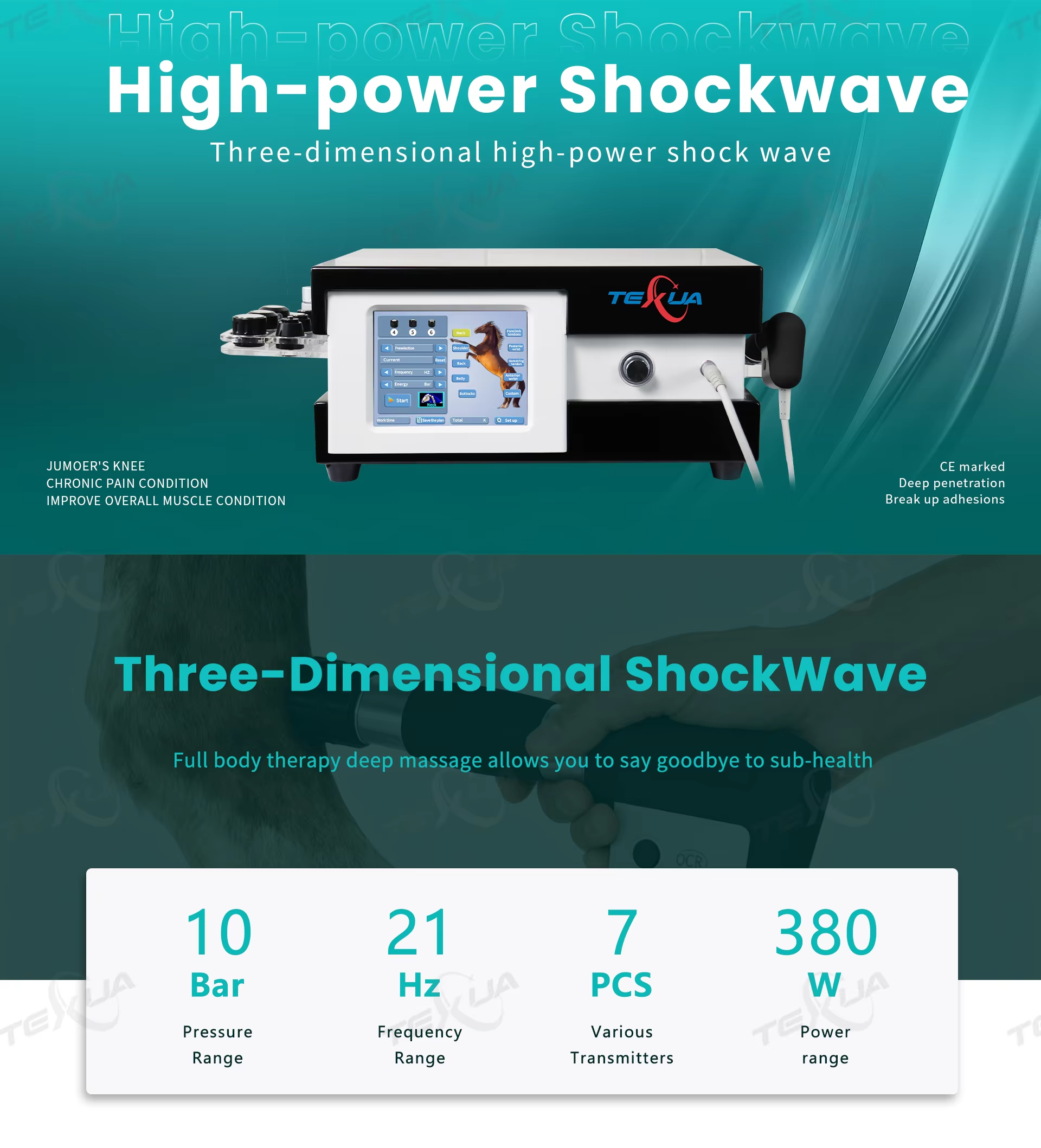 IWA-SWT30 Compact Desktop Pneumatic Equine Shockwave Therapy Machine — impact heads