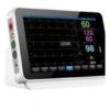 IWA-VM11 veterinary monitor - angled view showing full EC... IWA-VM11 veterinary monitor - angled view showing full ECG waveform display and left-side electrode connection ports for ECG, SpO2, NIBP and temperature