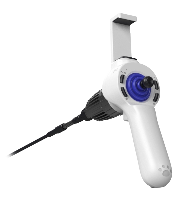 SA-Air wireless endoscope handle — joystick control with integrated phone/tablet holder bracket