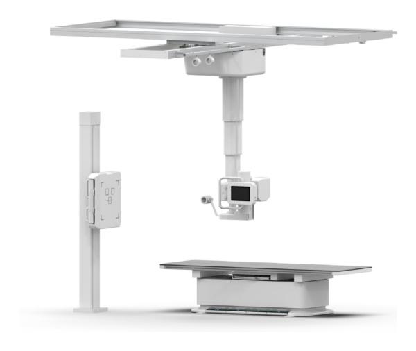 iVision-1000 large-animal DR system — ceiling rail, stands, and table full configuration