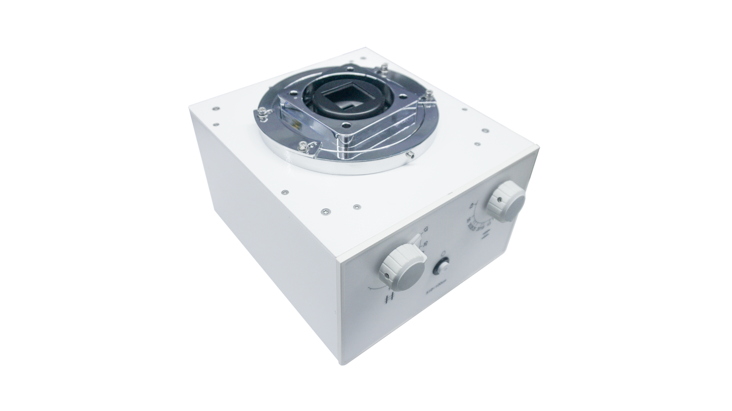 iwa-col01-main-2026 Manual X-ray collimator - three-quarter view with field size and source-to-image distance setting knobs
