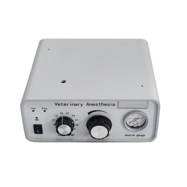 VA60 veterinary anesthesia ventilator - control panel with respiratory rate dial, tidal volume dial, source pressure gauge and inspiration/expiration indicators
