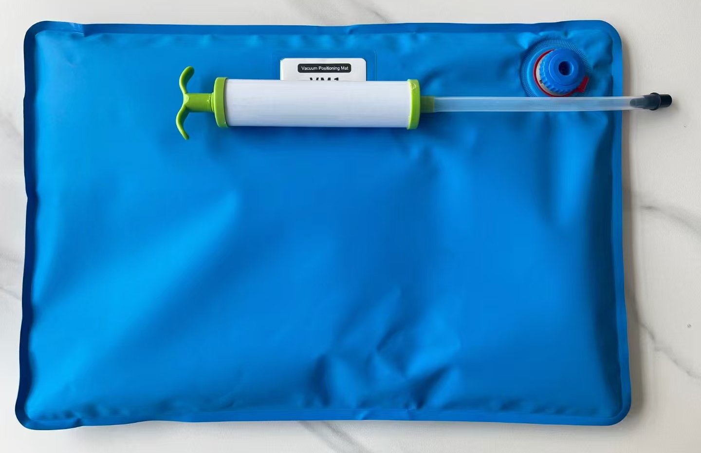 VM1 veterinary vacuum positioning mat - blue polyurethane mat with vacuum valve and manual pump with connecting tube