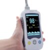 vm4-hero.jpg VM4 4-inch veterinary handheld pulse oximeter held in the hand, large display showing SpO2, pulse rate, temperature and plethysmogram