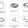 VM9 veterinary monitor accessories: NIBP extension tubing, ECG lead cable, SpO2 probes, SpO2 extension cable, temperature sensor and animal cuffs